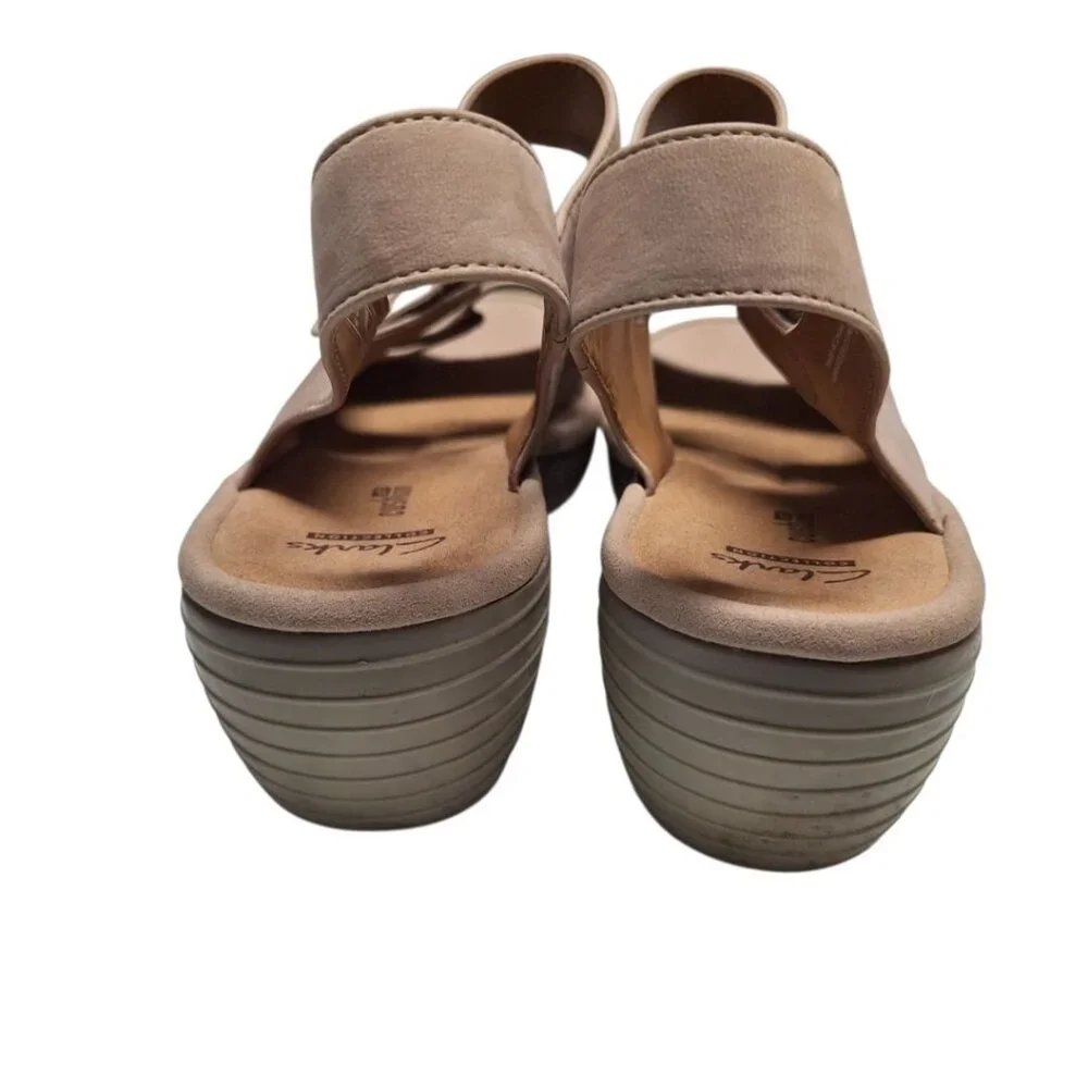 Clarks Soft Cushion Sandal Wedge Shoes Adjustable Straps Womens‎ 9 Wide Beige